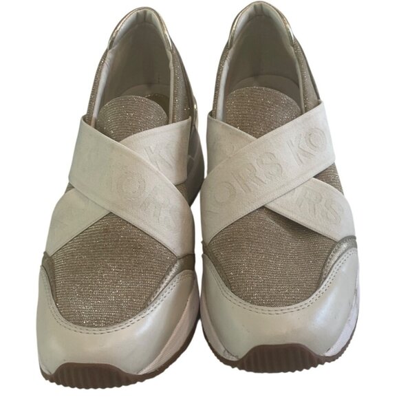 Michael Kors Womens Glitter Cream Slip-On Sneakers Size 7M Luxury Comfort Stretc - Picture 2 of 5